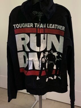 Black Run DMC Graphic Zip Hoodie Jacket - Lightweight